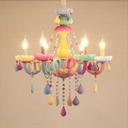 Macaron 6-Lys Lysekrone Med Flerfarget Krystalllys I Ministil For Barn