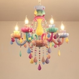 Macaron 6-Lys Lysekrone Med Flerfarget Krystalllys I Ministil For Barn