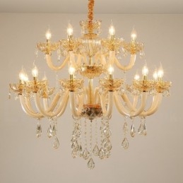 Elegant Krystalllysekrone Med 18 (12+6) Lys I Champagnefarge