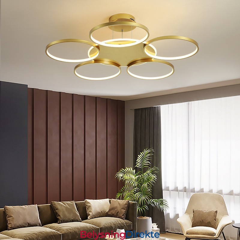 Gullfarget Moderne, Samtidskunstnerisk Nordisk Stil, Sirkelformet Taklysekrone Med Fjernkontroll, Kan Også Brukes Som Vegglampe