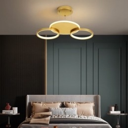 Gullfarget Moderne, Samtidskunstnerisk Nordisk Stil, Sirkelformet Taklysekrone Med Fjernkontroll, Kan Også Brukes Som Vegglampe