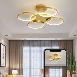 Gullfarget Moderne, Samtidskunstnerisk Nordisk Stil, Sirkelformet Taklysekrone Med Fjernkontroll, Kan Også Brukes Som Vegglampe