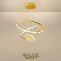 Tre Sirkler Moderne Design Tre Ringer Gullfarget Pendellampe Med Fjernkontroll