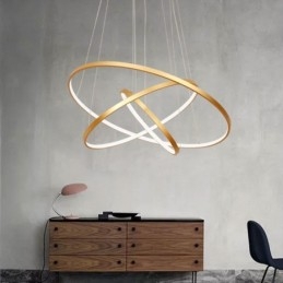 Dimbar Pendellampe Med Fjernkontroll, Gullfarget, Moderne Design, Tre Ringer