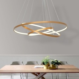 Dimbar Pendellampe Med Fjernkontroll, Gullfarget, Moderne Design, Tre Ringer
