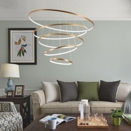 Stor Pendellampe Med 4 Ringer Og 5 Ringer I Svart Og Hvitt Gull, Moderne Design