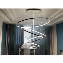 Stor Pendellampe Med 4 Ringer Og 5 Ringer I Svart Og Hvitt Gull, Moderne Design