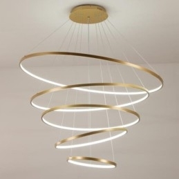 Stor Pendellampe Med 4 Ringer Og 5 Ringer I Svart Og Hvitt Gull, Moderne Design
