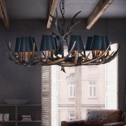 Retro Antler Antikk Lysekrone Med Skjermer