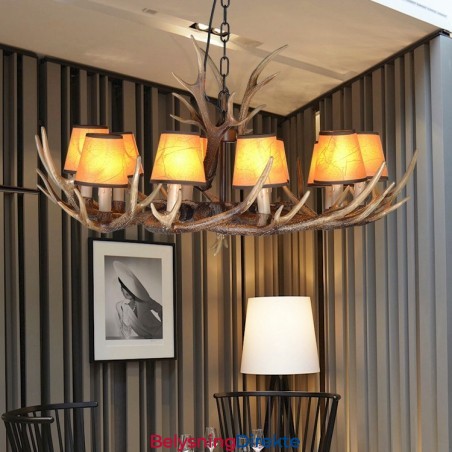 Retro Antler Antikk Lysekrone Med Skjermer