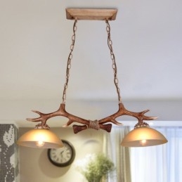 2 Lysebrune Rustikke Kunstneriske Retro Gevir Antikk Pendellamper Med Glassskjerm