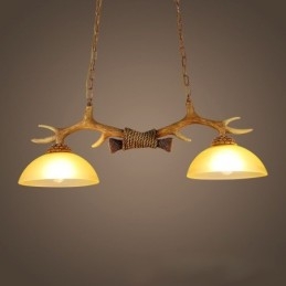 2 Lysebrune Rustikke Kunstneriske Retro Gevir Antikk Pendellamper Med Glassskjerm