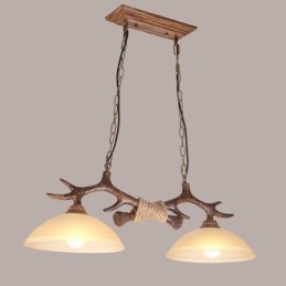 2 Lysebrune Rustikke Kunstneriske Retro Gevir Antikk Pendellamper Med Glassskjerm