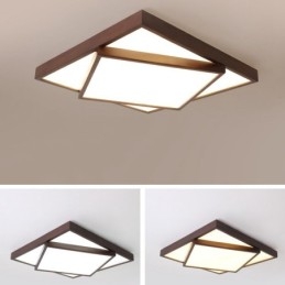 To-Etasjes Firkantet Sort Valnøttre Moderne Samtidskunst Nordisk Stil Innfelt Tre Taklampe Kan Også Brukes Som Vegglampe