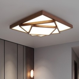 3-Etasjers Firkantet Sort Valnøttre Moderne Samtidskunst Nordisk Stil Innfelt Tre Taklampe Kan Også Brukes Som Vegglampe