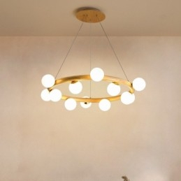 Nordisk Ring, Enkel, Moderne Trependellysekrone Med Bønneskjermer