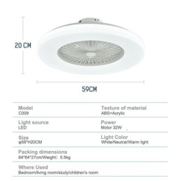 Vifte I Taklampe Med Trikromatisk Dimming Og 3-Trinns Fjernkontroll