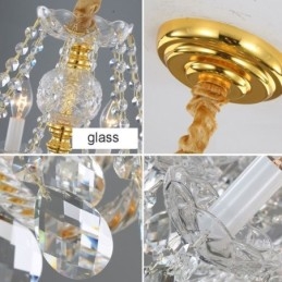 Europeisk Klar Krystalllysekrone I Glass, Lampehus, 8 Lys, Gullfarget Taklampe