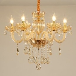 Nydelig Krystalllysekrone I Europeisk Konjakkfarget Taklampe I Glass Med 8 Lys