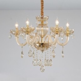 Nydelig Krystalllysekrone I Europeisk Konjakkfarget Taklampe I Glass Med 8 Lys