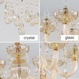 Nydelig Krystalllysekrone I Europeisk Konjakkfarget Taklampe I Glass Med 8 Lys