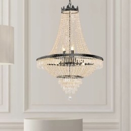 Klassisk Krystalllysekrone I Svart Empirestil Med 9 Lys