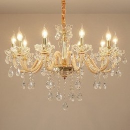 Elegant Krystalllysekrone I Europeisk Stil Med Glassanhengslampe