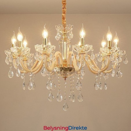 Elegant Krystalllysekrone I Europeisk Stil Med Glassanhengslampe