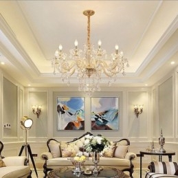 Elegant Krystalllysekrone I Europeisk Stil Med Glassanhengslampe