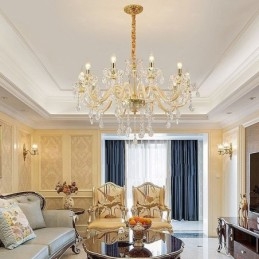 Elegant Krystalllysekrone I Europeisk Stil Med Glassanhengslampe