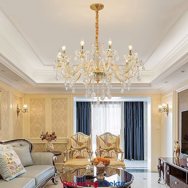 Elegant Krystalllysekrone I Europeisk Stil Med Glassanhengslampe