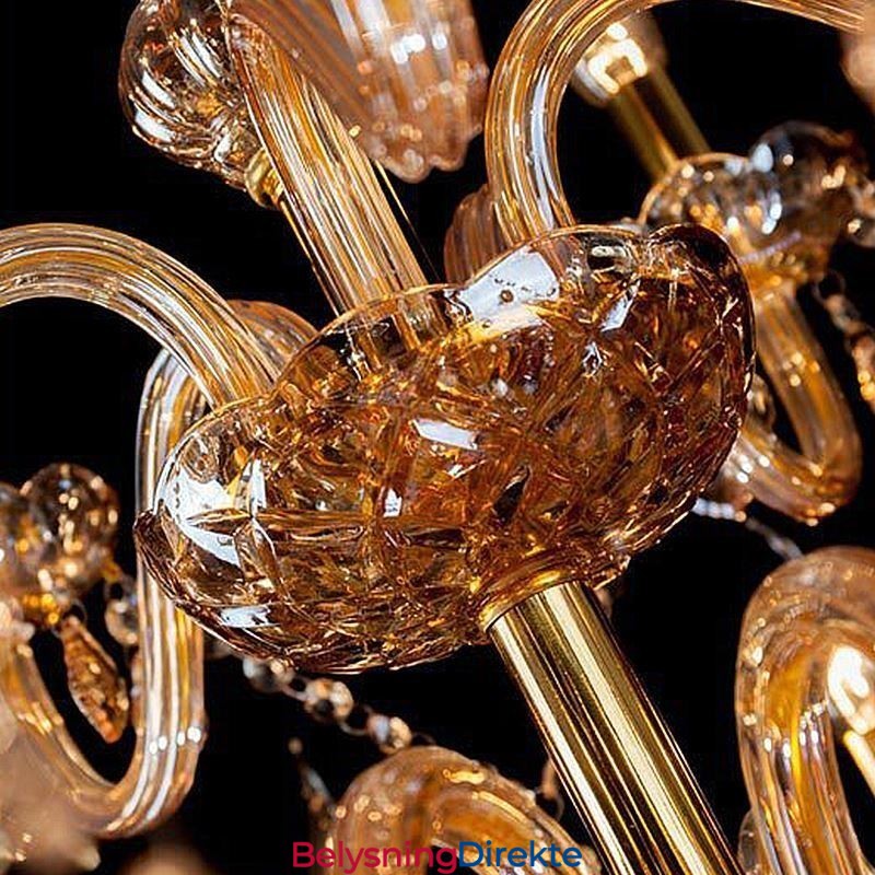 Europeisk Krystalllysekrone Elegant Stor Pendellampe Ravfarget