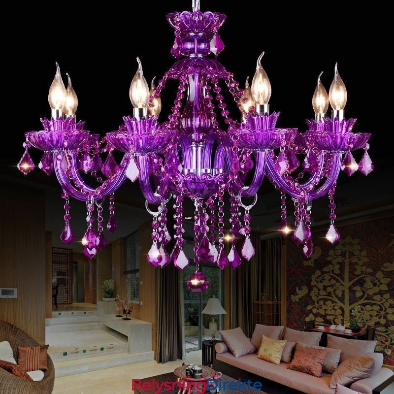 Elegant Lilla Krystall Taklampe Europeisk Lysekrone