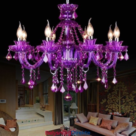 Elegant Lilla Krystall Taklampe Europeisk Lysekrone