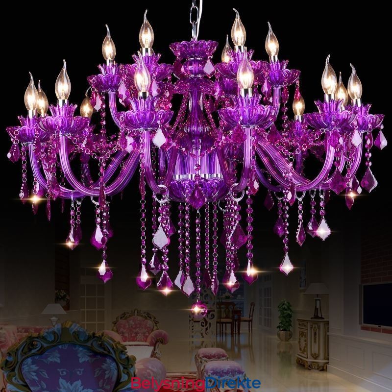 Elegant Lilla Krystall Taklampe Europeisk Lysekrone