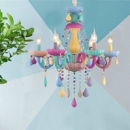 Europeisk Fargerik Krystalllysekrone Macaron Anhengslampe
