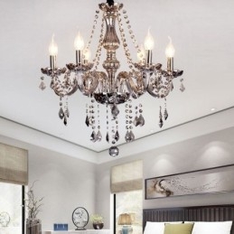 Elegant Krystalllysekrone I Europeisk Stil Med Glassanhengslampe
