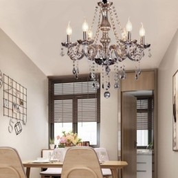 Elegant Krystalllysekrone I Europeisk Stil Med Glassanhengslampe