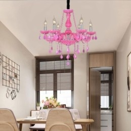 Europeisk Stil Krystalllysekrone Rosa Anhengslampe Romantisk