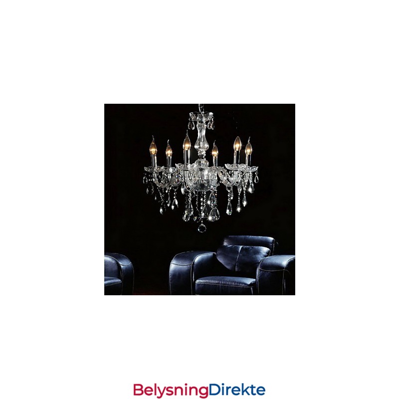 Elegant Krystalllysekrone Med 6 Lys