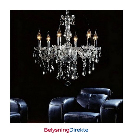 Elegant Krystalllysekrone Med 6 Lys