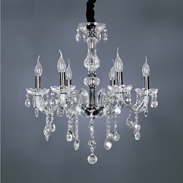 Elegant Krystalllysekrone Med 6 Lys