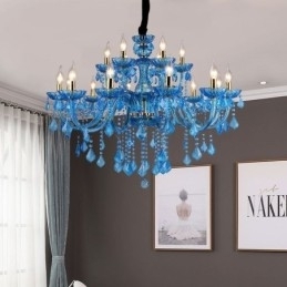 Elegant Krystalllysekrone Europeisk Blå Anhengslampe