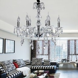 Elegant Krystalllysekrone Med 6 Lys