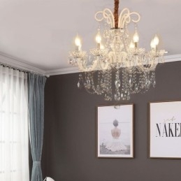 Elegant Krystalllysekrone I Europeisk Hvitfarget Pendellampe