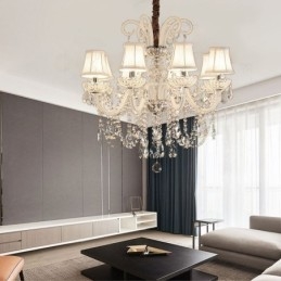 Elegant Krystalllysekrone I Europeisk Hvitfarget Pendellampe