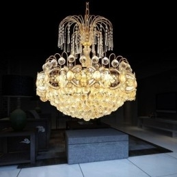 Elegant Krystalllysekrone Klassisk Gullfarget Anhengslampe