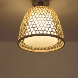 Kreativ Rund Taklampe I Bambus, Delvis Innfelt, For Vestibulebelysning