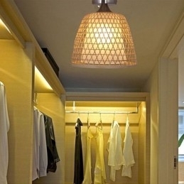 Kreativ Rund Taklampe I Bambus, Delvis Innfelt, For Vestibulebelysning