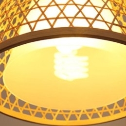 Kreativ Rund Taklampe I Bambus, Delvis Innfelt, For Vestibulebelysning